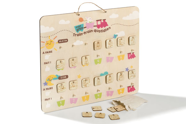 Tableau en bois avec les routines 