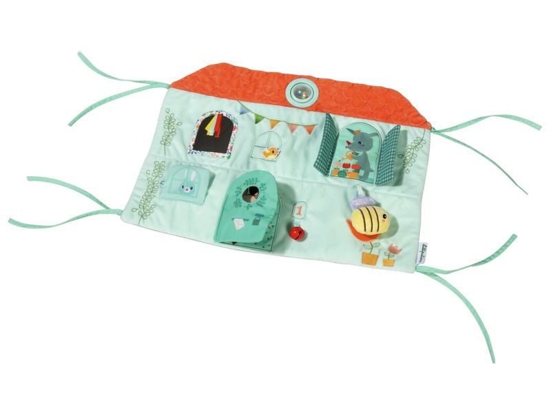 jouet d'eveil en tissu avec quatre liens sur les cotes pour l'accrocher partout blog wesco