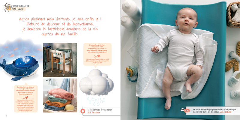 capture d'écran d'un catalogue pour bébé de 0 à 24 mois avec des jeux et jouets adaptés ainsi que des conseils de professionnels sur le développement psychomoteur et l'éveil de bébé, blog wesco