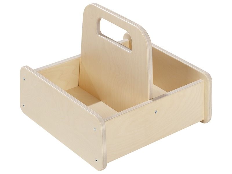 petit rangement en bois à l'allure de panier, idéal pour ranger et transporter des livres pour enfants dans un espace bibliothèque, blog wesco
