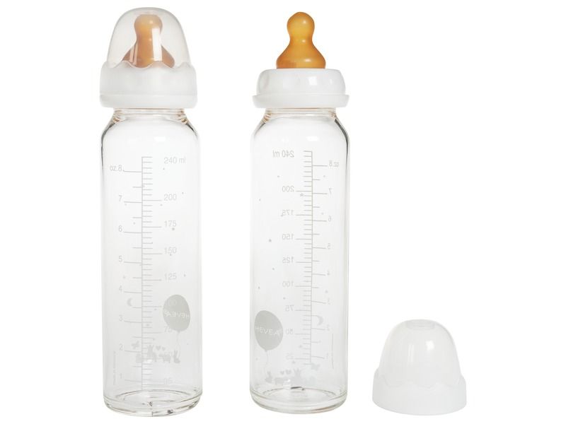 lot 2 biberons en verre 240ml marque hevea tetine caoutchouc