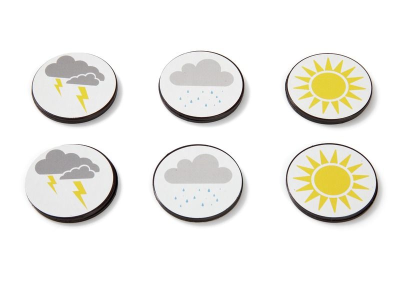 6 aimants représentant l'orage, la pluie et le soleil blog wesco